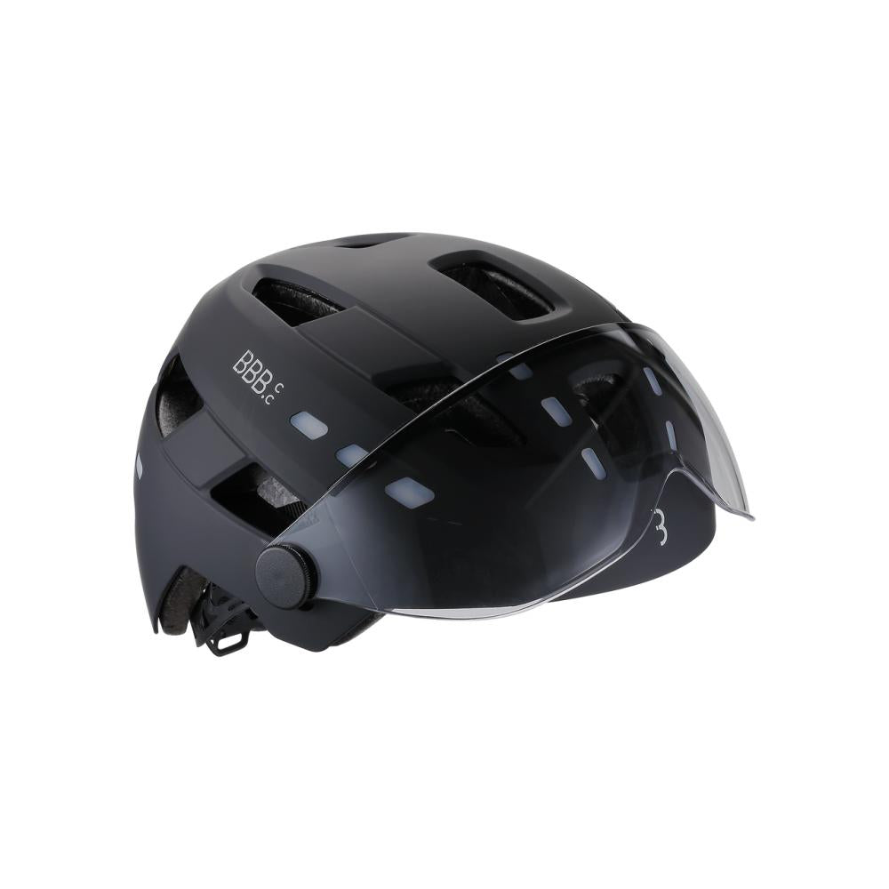 BBB Cycling District LED Helm 54 schwarz - E-Bike-Stadthelm mit Gesichtsschutz & Licht