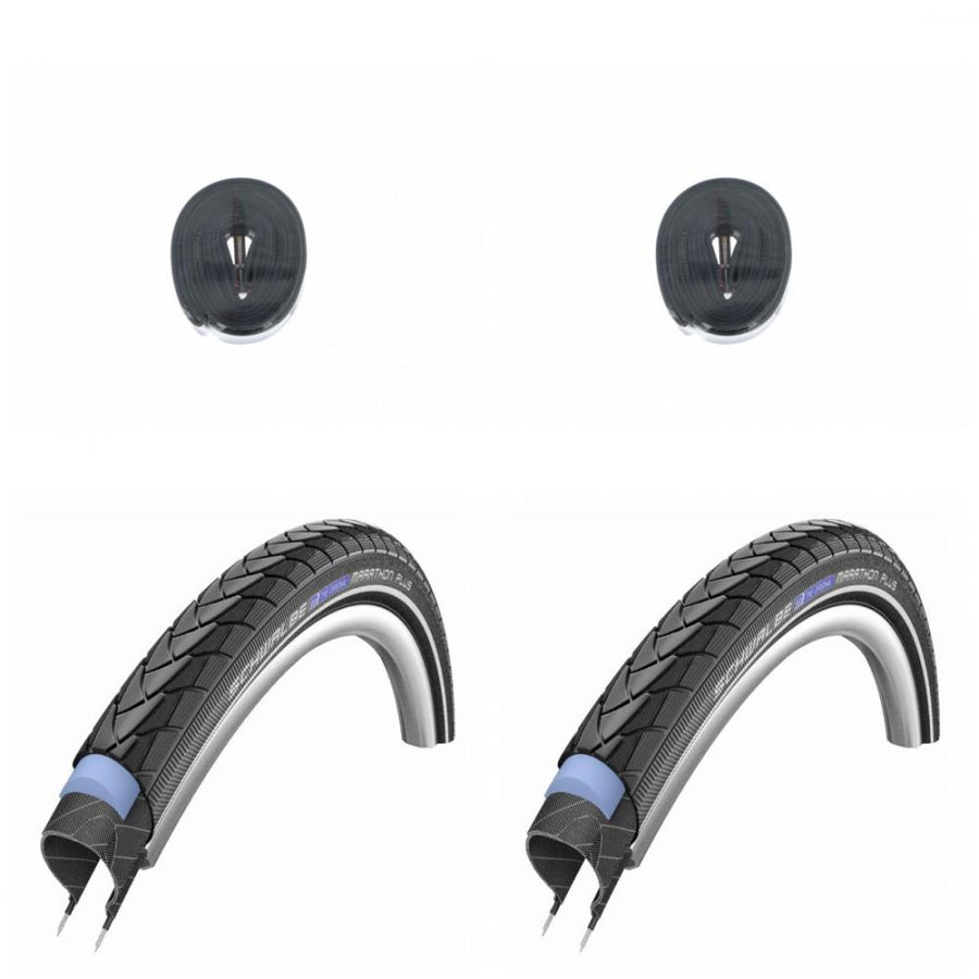 Schwalbe Marathon Plus Drahtreifen 28x1.50 und Schwalbe DV17 Schläuche im Set.
