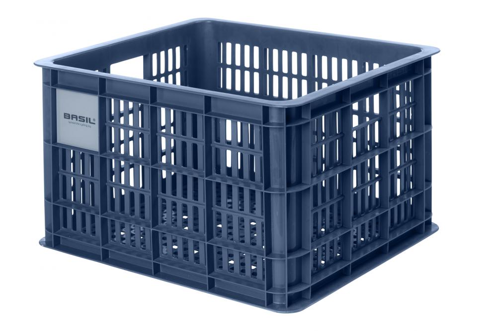 Basil Transportkorb Crate M Bluestone 29 Liter, robuster, stapelbarer, wetterfester Fahrradkorb aus Kunststoff, MIK-kompatibe
