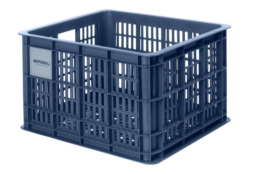 Basil Transportkorb Crate M Bluestone 29 Liter, robuster, stapelbarer, wetterfester Fahrradkorb aus Kunststoff, MIK-kompatibe