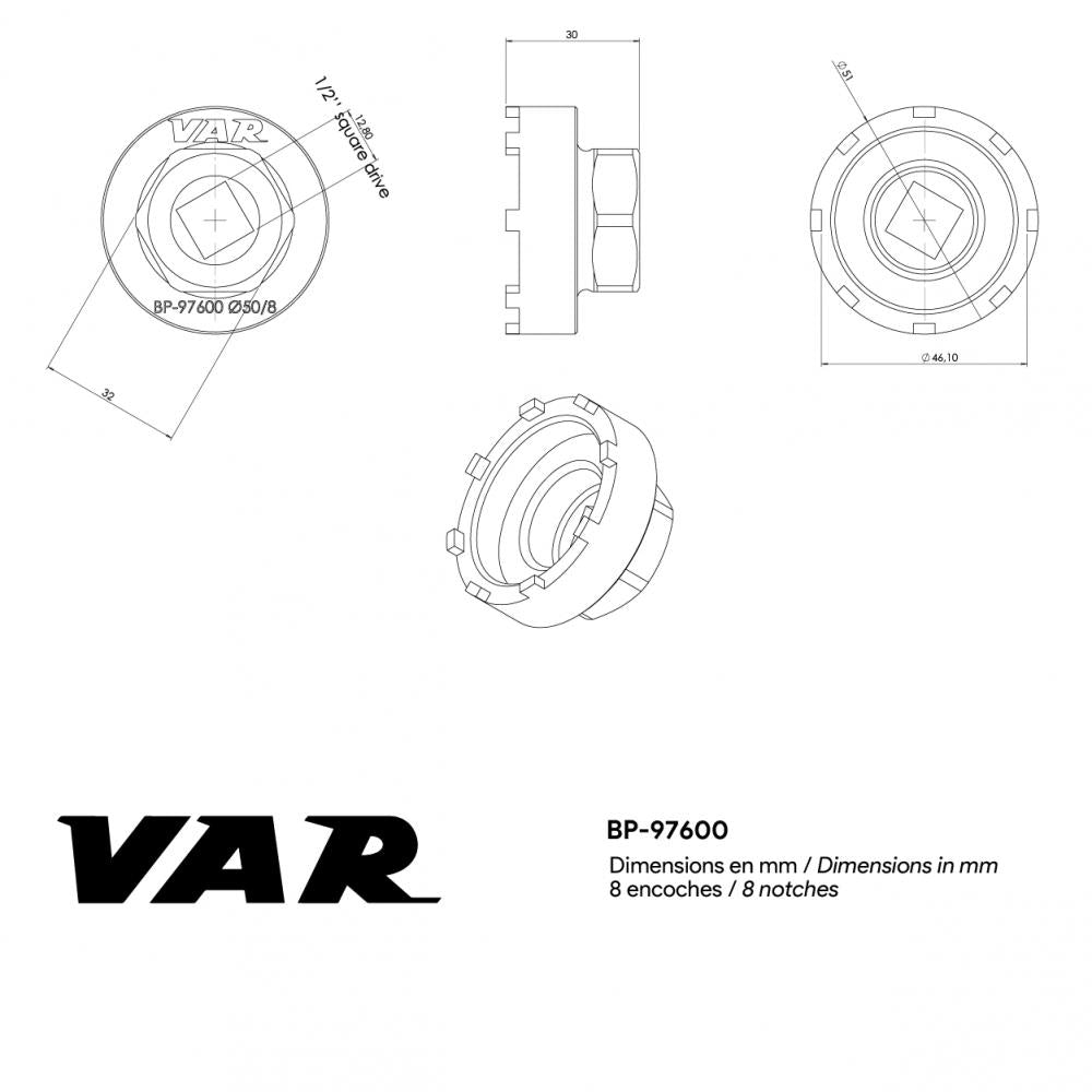 VAR Verschlussringe Innenlagerwerkzeug BP-97600 Bosch Performance Line 50 mm - Präzises E-Bike Motor Tool