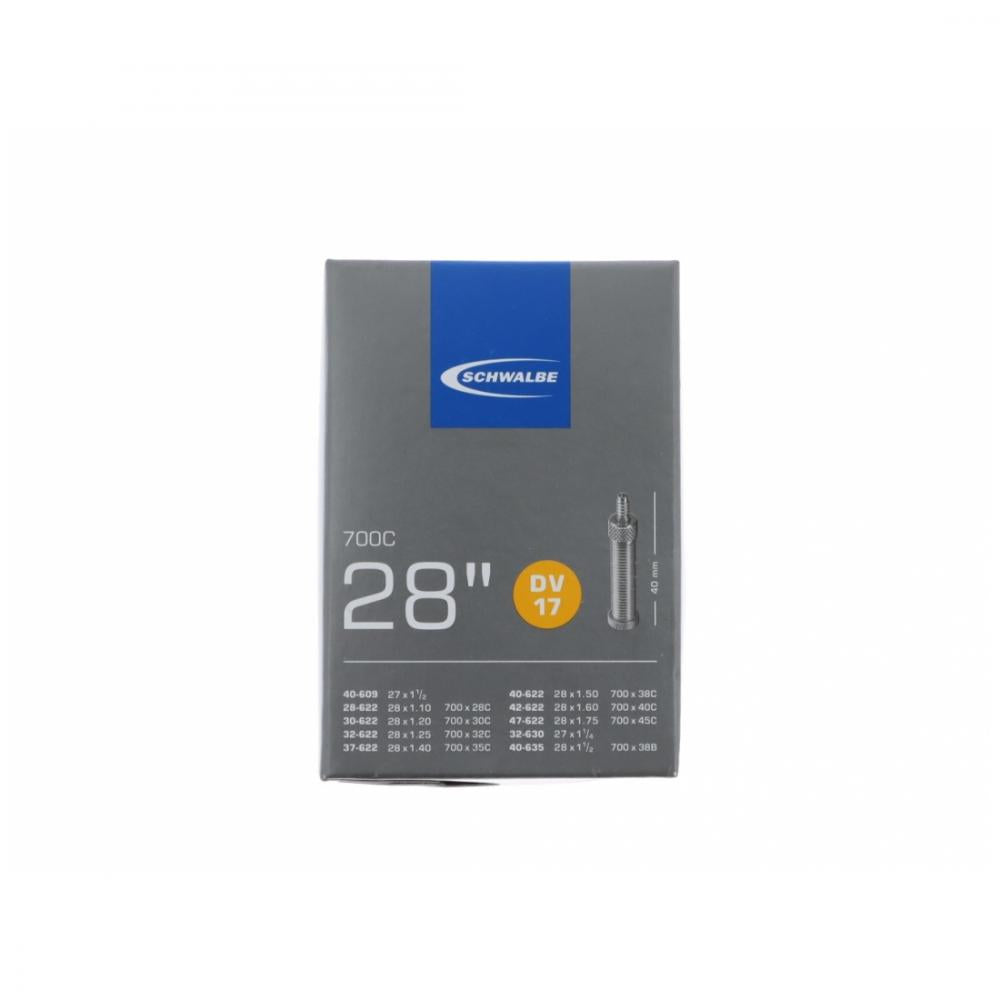 Schwalbe Fahrradschlauch DV17 für 28 Zoll und 700C Reifen, passend für Größen 28x1.10 bis 28x1.75, mit 40mm Ventil.