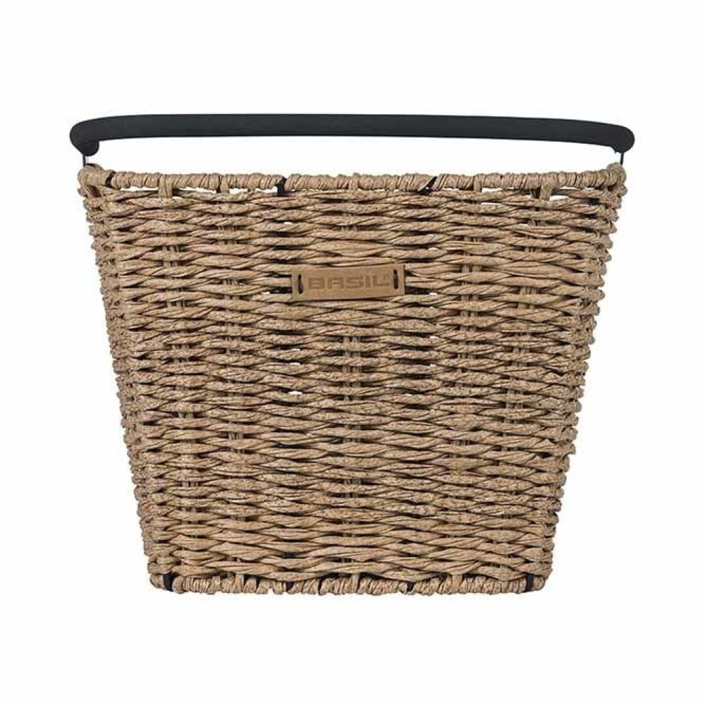 Basil Bremen Rattan Look KF Fahrradkorb, abnehmbar, wetterfest, inkl. KF-Adapterplatte, Soft-Grip-Tragebügel, Maße 27x35x29 cm, braun