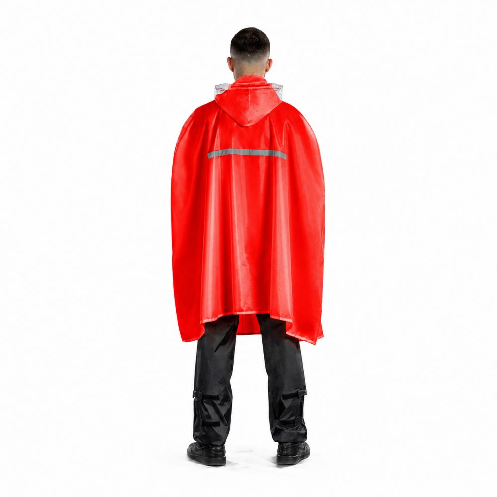 CHIBA Regenponcho - wasserdicht, winddicht, reflektierend, rot, Größe M/L