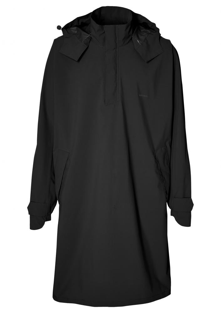 Basil Mosse Regenponcho Unisex jet black Gr. M/L, wasserdicht, atmungsaktiv, mit Kapuze, Taschen und Reflektoren.