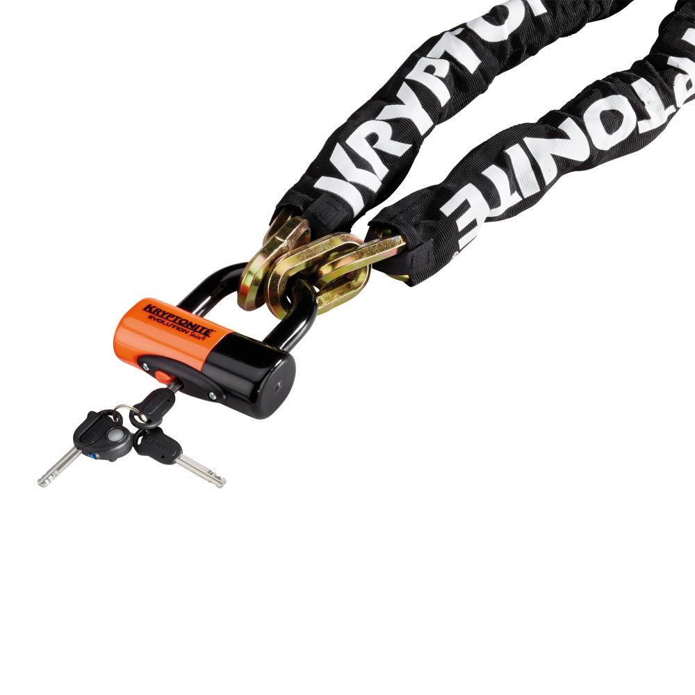 Kryptonite New York Chain 1217 Kettenschloss schwarz-rot mit 14mm Disc Lock und Schlüsseln für Fahrradsicherheit.