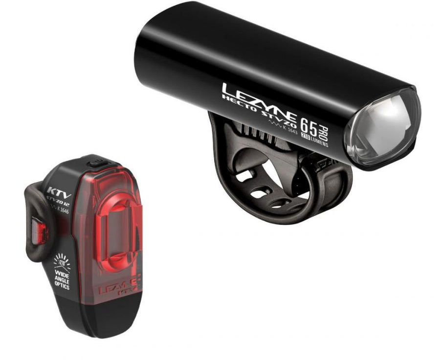 Lezyne Beleuchtungs-Set Hecto Pro 65 + KTV StVZO: Schwarzes Fahrradlicht-Set vorne 65 Lux, hinten rot.