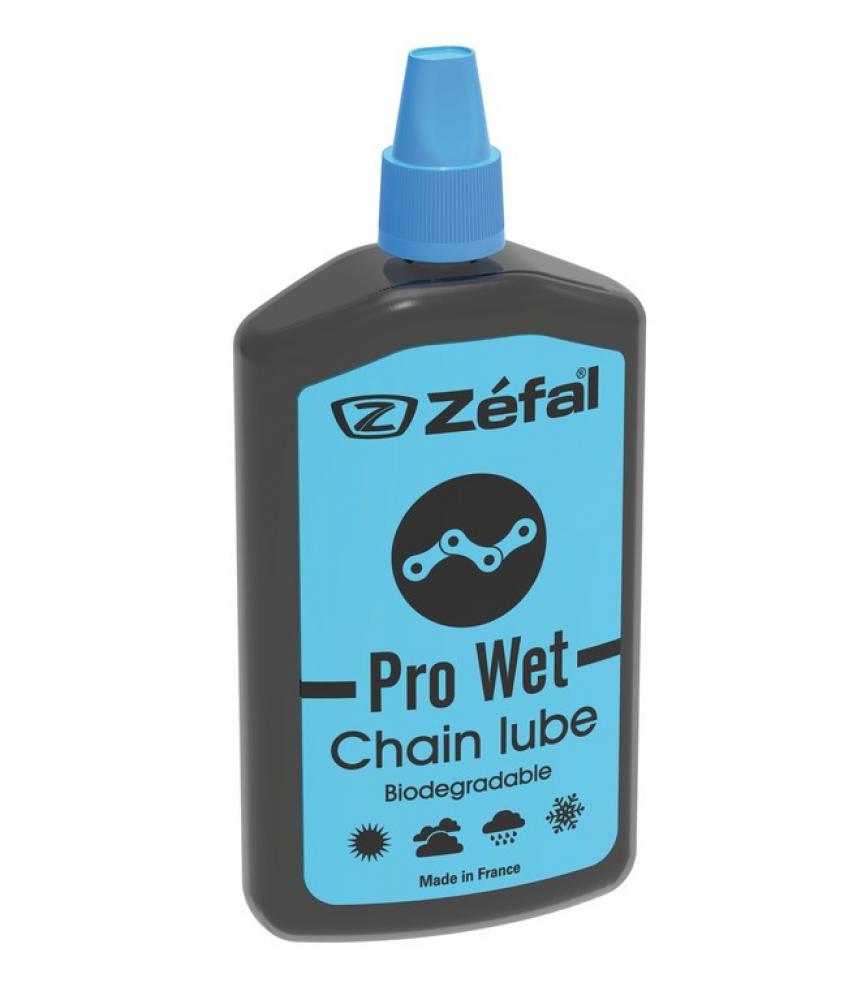 Zefal Pro Wet Lube 120ml Flasche, biologisch abbaubares Schmiermittel für Fahrradketten, ideal bei Nässe.
