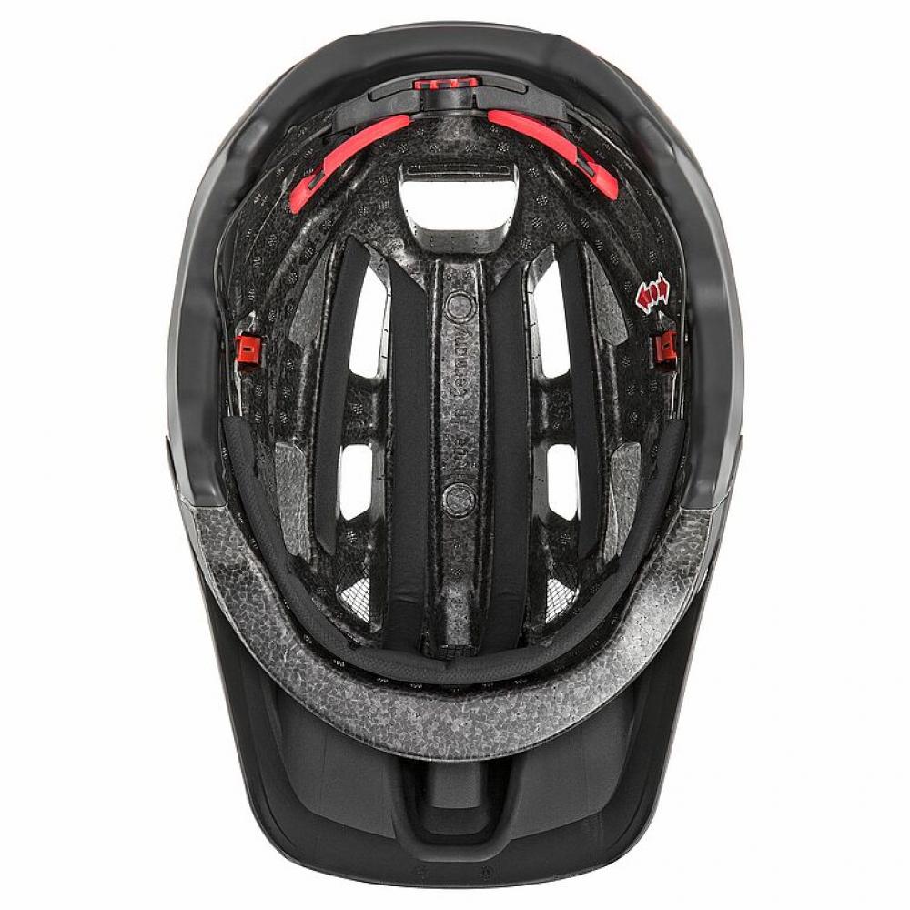 Uvex Finale 2.0 MTB Enduro Helm schwarz matt, Innenansicht mit IAS-System und Belüftungsöffnungen.