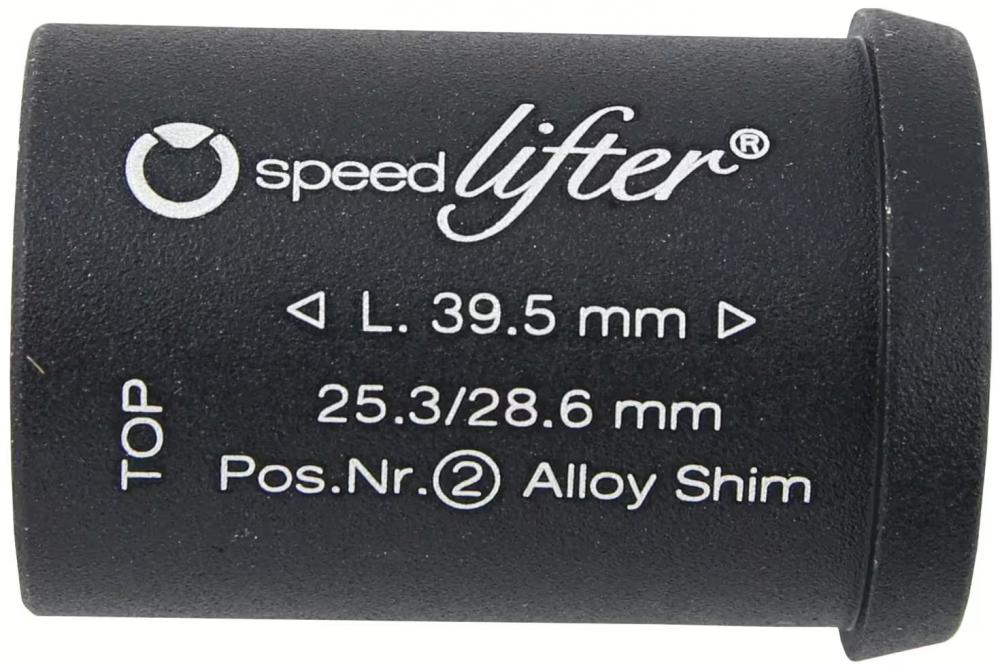 Schwarze By.Schulz Speedlifter Reduzierhülse aus Alu, 39,5mm Länge, 25,3/28,6mm, für Ahead Vorbau.