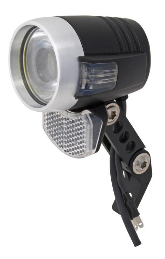 AXA Blueline 50 E-Bike Scheinwerfer schwarz-silber, StVZO-zugelassen mit Reflektor und Halterung.