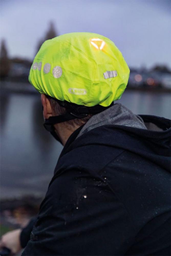 ABUS Regenkappe Neongelb - wasserabweisend, Signalhelm-Überzug mit Reflektoren, universell passend