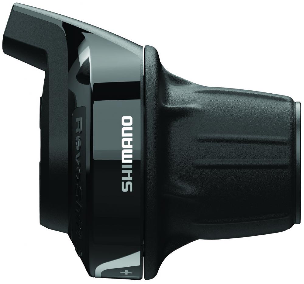 Schwarzer SHIMANO TOURNEY SL-RV400 7-fach Revoshift Drehgriffschalter für Fahrräder.