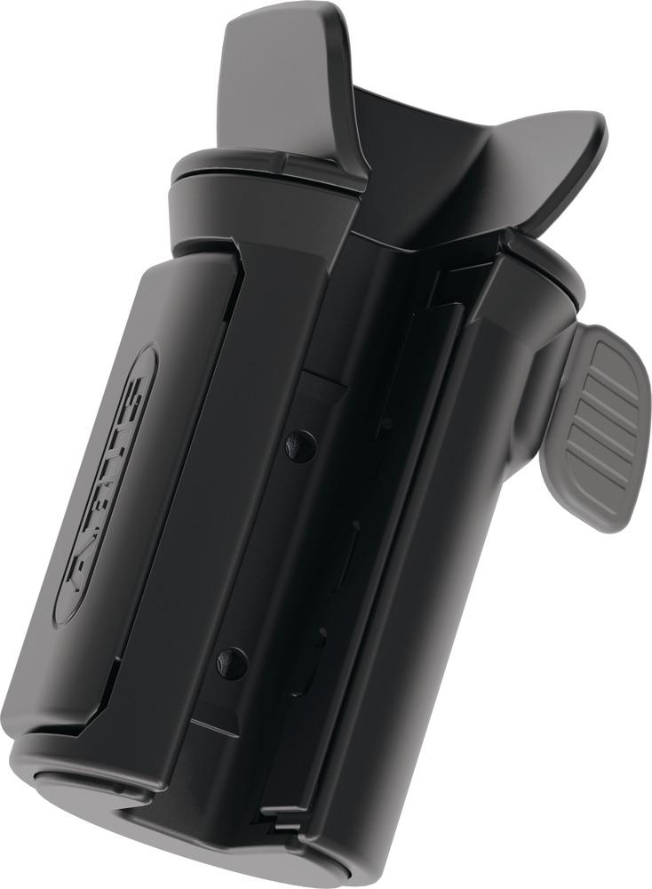Abus Halter SHB für Bügelschlösser, schwarz, mit ABUS Logo und Entriegelungshebel.