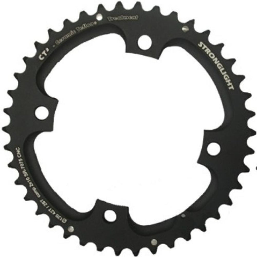 Schwarzes Stronglight CT2 Kettenblatt mit 42 Zähnen, Ø120mm Lochkreis, Ceramic Teflon Treatment, 2x10-fach.