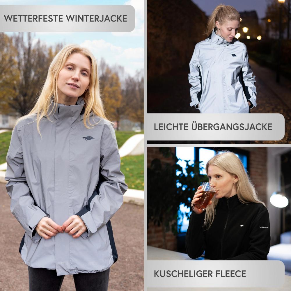 Valkental Damenjacke 3in1 Smart Jacket wasserdichte Jacke mit Fleece Zipp-In L grau