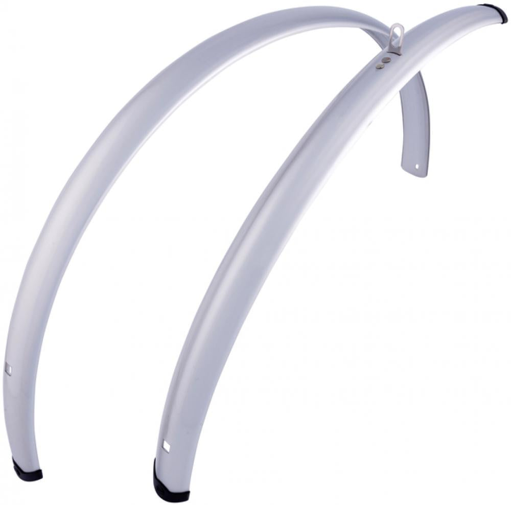CONTEC Radschutzgarnitur "Splash Protect"nKunststoff, ohne KontaktierungnSB-verpackt, mit Single Clip Befestigung und 3,4mm schwarz gepulverten Stahlstreben, Vorderrad mit Mini Clip XL Sicherheitssystem, 28" - 45mm breit, silber glänzend