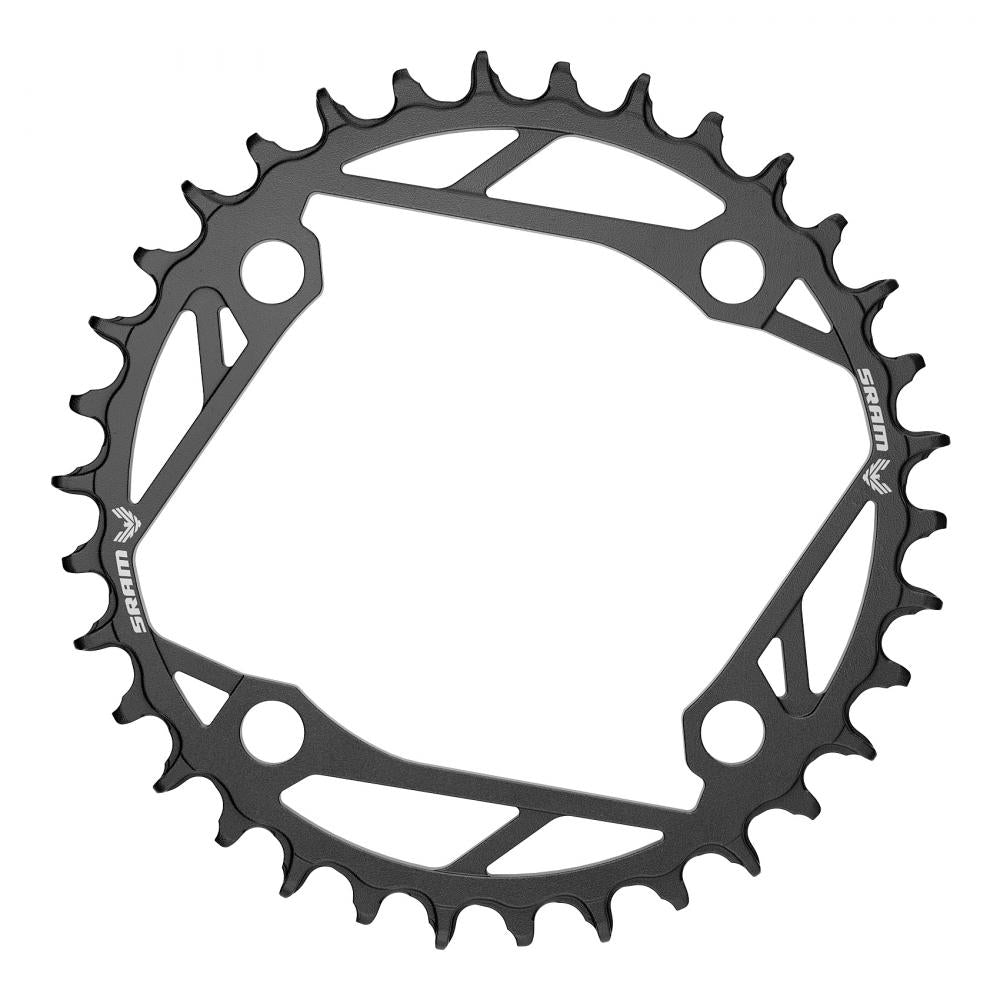 Schwarzes SRAM Eagle T-Type E-MTB Kettenblatt 104 BCD für Schaltperformance unter Last.