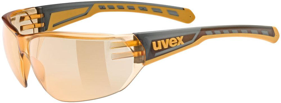 Uvex Equate Sportbrille smoke-orange mit orangefarbenen Gläsern, 100% UV-Schutz, verstellbare Softbügel und Soft-Nasenpads für optimalen Tragekomfort