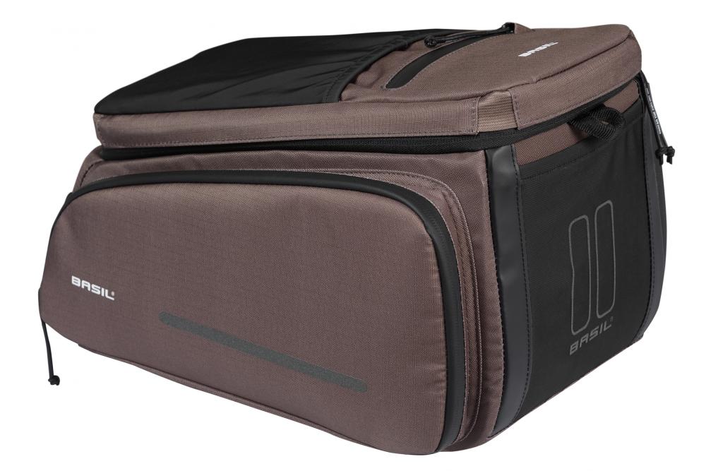 Basil Move Gepäckträgertasche 10-26 Liter Brau­n - recyceltes Polyester, MIK-Befestigung, erweiterbar, reflektierend