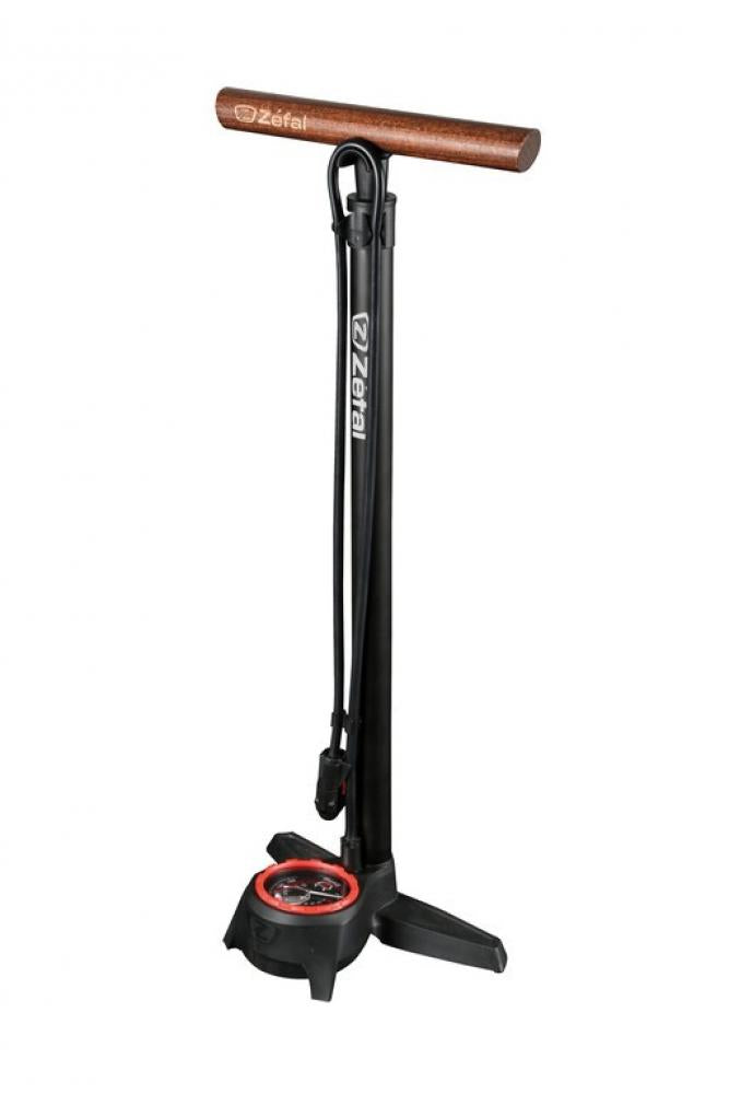 Zefal Standpumpe Profil Max FP60 schwarz mit Holzgriff, Manometer und Z-Switch Ventil.