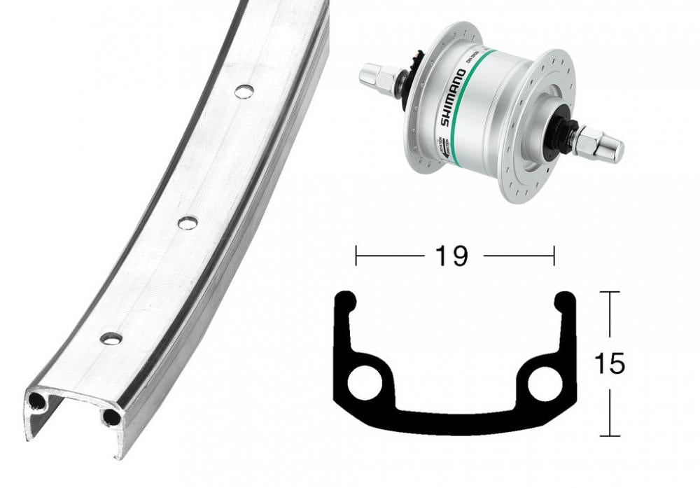 Bike-Parts Laufrad|Vorderrad 28x1 3/8 Zoll Nabendynamo DH-C3003 silber Festachse 36-Loch Alu-Kastenfelge silber Zink-Speichen