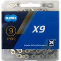 KMC - Fahrradkette X9 Silber/Grau - 9-fach - 1/2" x 11/128" - 114 Glieder - 6,6mm - hohe Haltbarkeit - präzise Schaltvorgänge - für Shimano, SRAM & Campagnolo geeignet