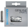 100 Shimano Endkappen für 1,6 mm Bremszüge in grauer Originalverpackung mit Sichtfenster und Einzelkappe daneben.