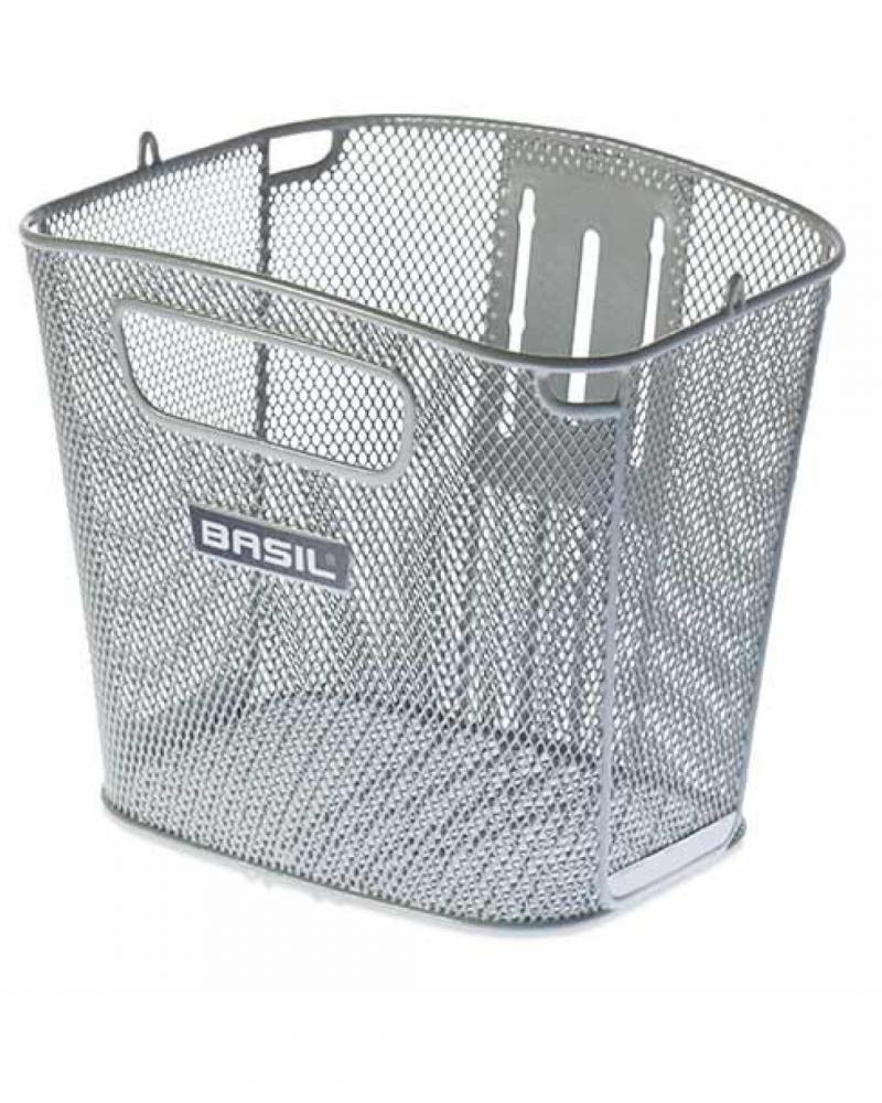 Retoure: Basil Fahrradkorb Bold Front FM - Vorderradkorb, silber, Stahl, engmaschig, 28x34x27 cm, Festmontage, wetterfest, stabil
