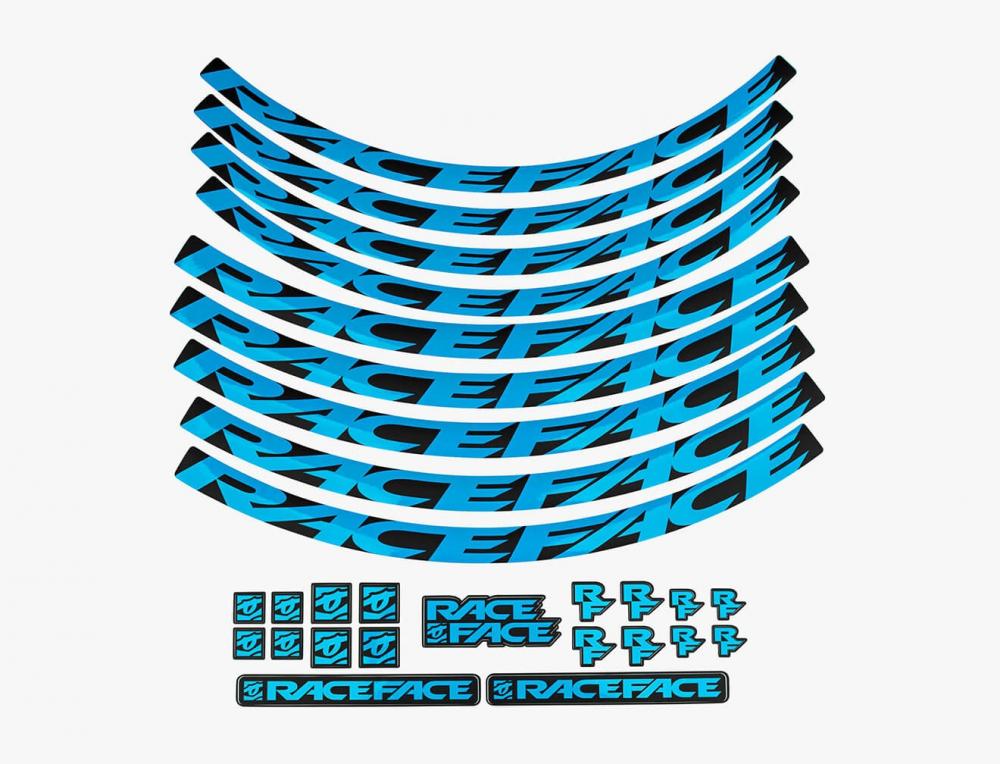 Race Face Laufrad Decal Set groß in Neon Blau, stylische Felgenaufkleber für dein Fahrrad.