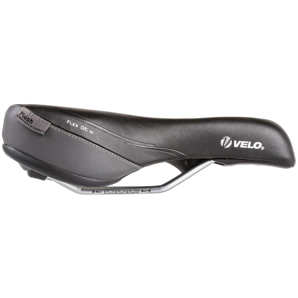 Velo Plush Deep Channel Herren-Fahrradsattel, schwarz/grau, 162x269 mm, 471 g, Arc-Tech-Federung, D2-Konstruktion, O-Zone Full Cut, Luftstromkühlung