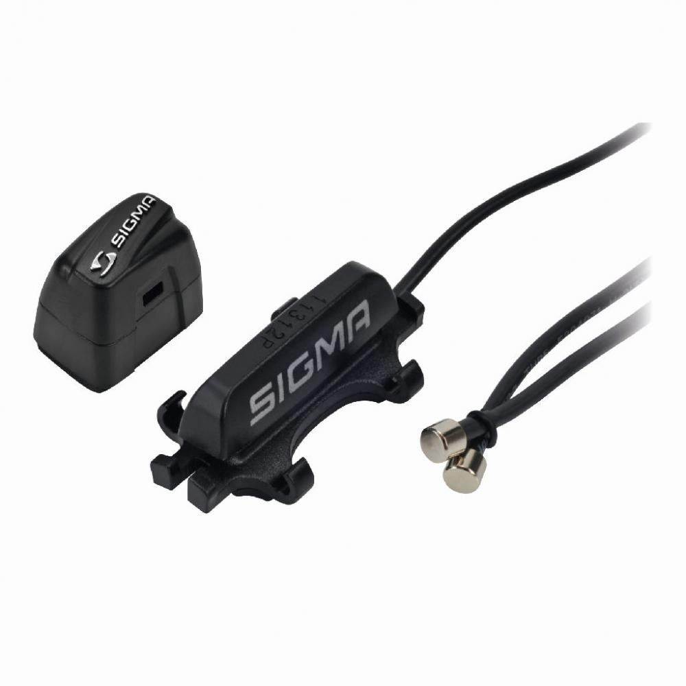Sigma STS Trittfrequenzsender digitaler Funksensor für Fahrradcomputer, schwarze Sensoren und Magnete.