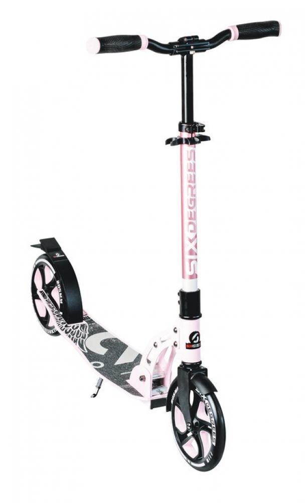 Pastell-pinker Six Degrees Aluminium SG Scooter mit 205mm Rädern auf weißem Hintergrund.
