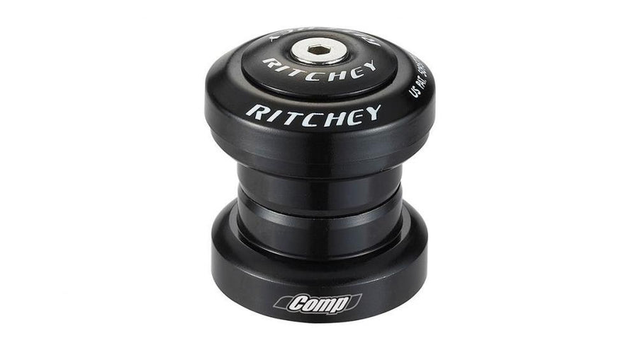 Ritchey Steuersatz 1 1/8 Zoll EC34/28.6 EC34/30 in Schwarz, Nahaufnahme eines Fahrrad-Lenkkopflagers.