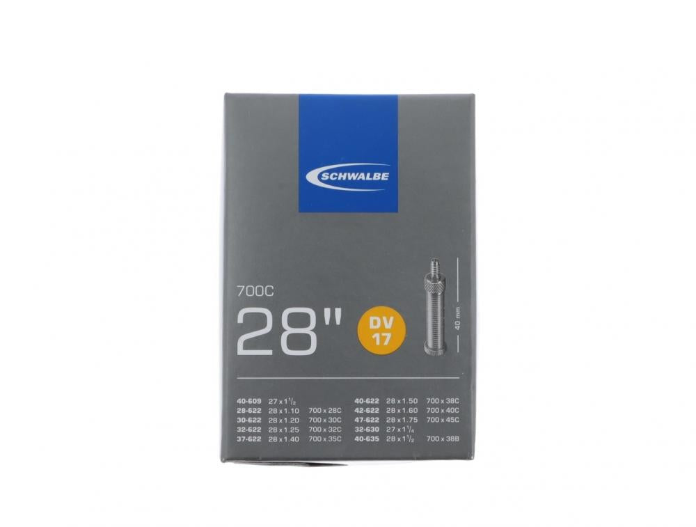 Schwalbe Fahrradschlauch DV17 für 28 Zoll / 700C Reifen (28x1.10-1.75) mit 40mm Ventil.