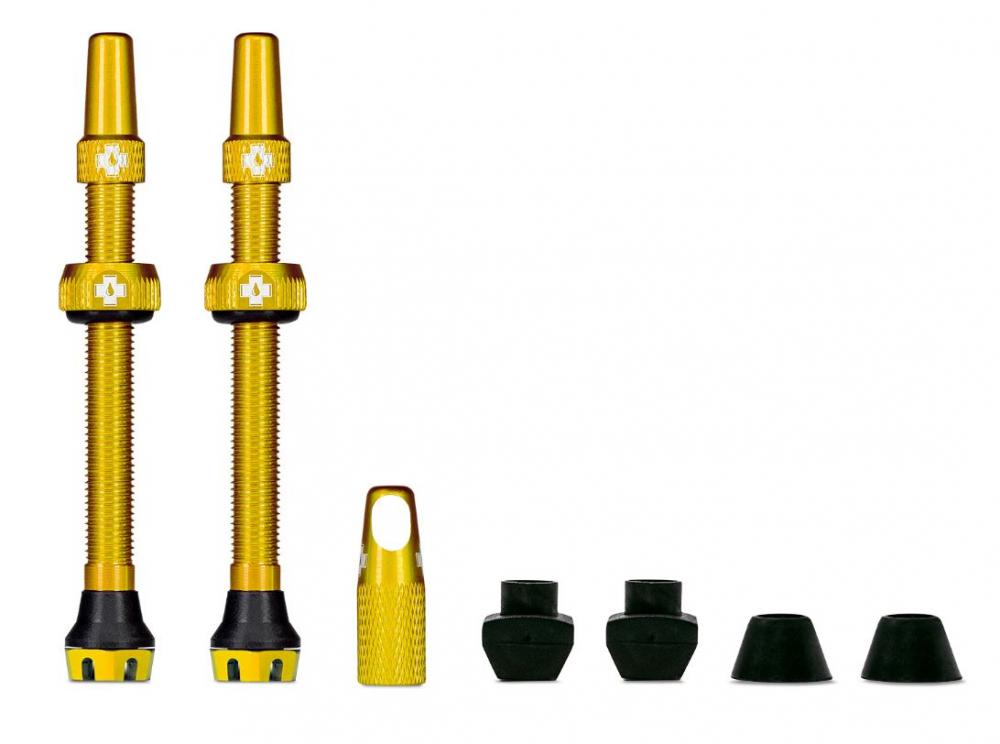Muc-Off Tubeless Ventil Kit V2 44 mm Gold - Flugzeugaluminium für MTB & Rennrad
