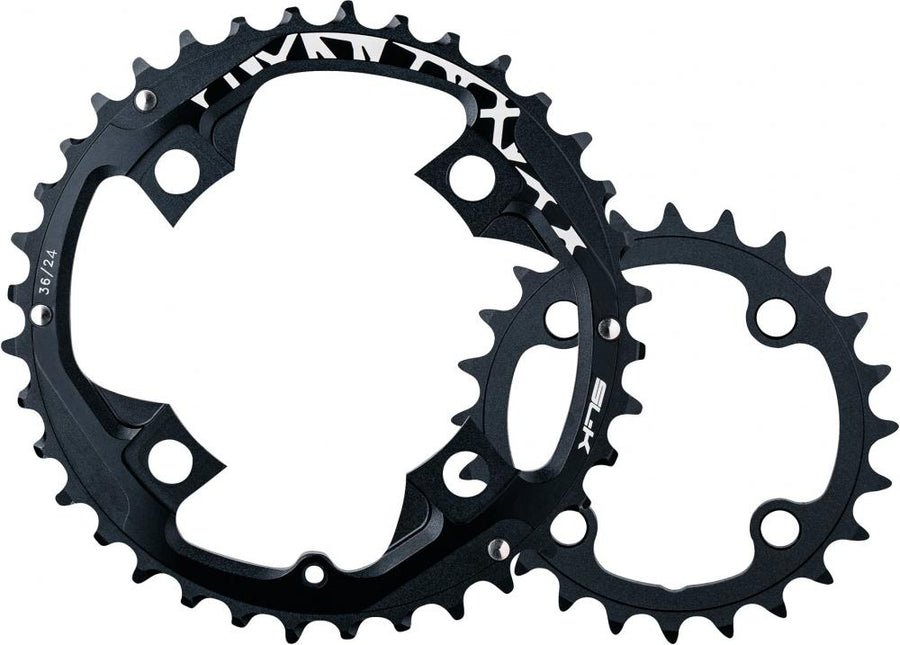 FSA SL-K MTB Kettenblatt 36T schwarz, 96mm Direct Mount Megatooth, abgebildet mit 24T Kettenblatt.