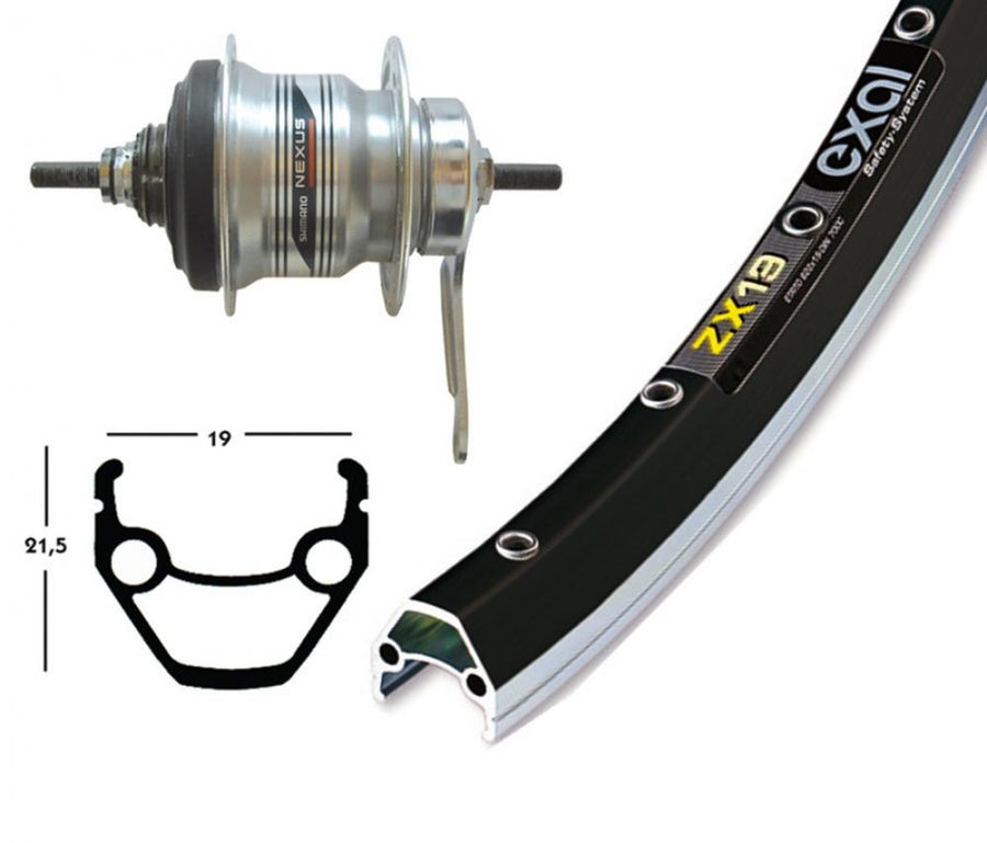 Bike-Parts Laufrad|Hinterrad 28x1.75 Zoll mit Rücktrittbremse Shimano 7-Gang silber 36-Loch Exal ZX 19 schwarz| silber Nirosta-Speichen