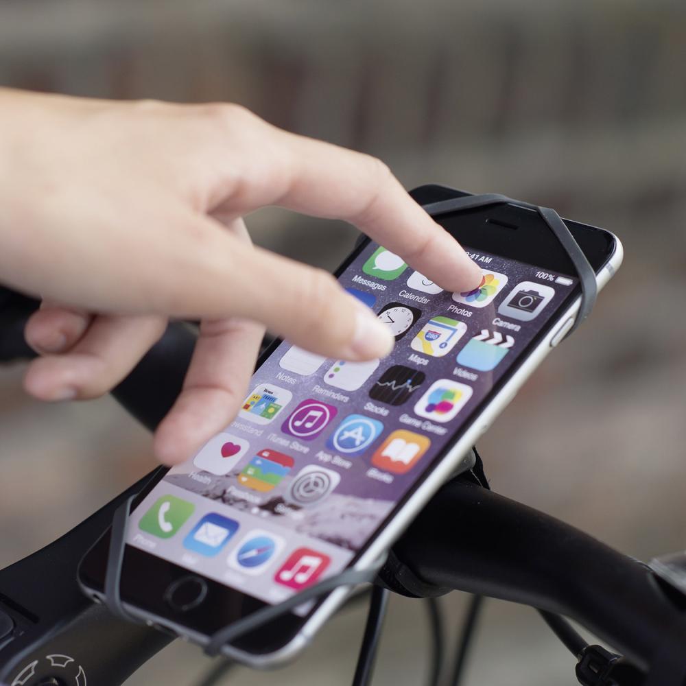 KLICKfix Smartphone Halterung Loop grau schwarz mit Klettband Befestigung