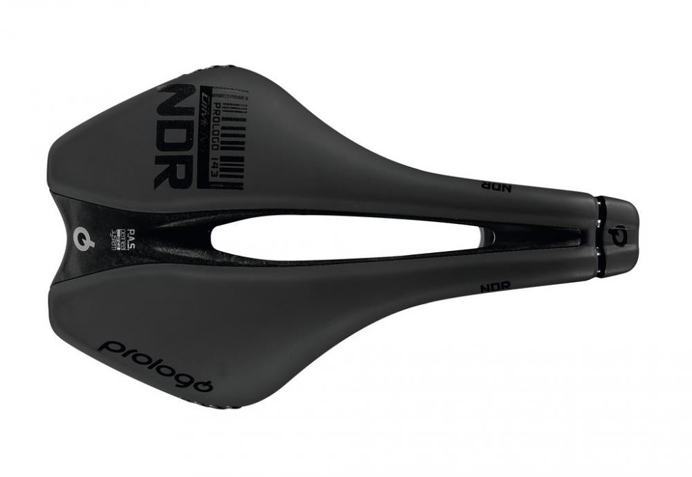 Prologo Dimension NDR143 T4.0 Unisex Fahrradsattel, anthrazit-schwarz, 245x143mm, mit mittigem Druckentlastungskanal.