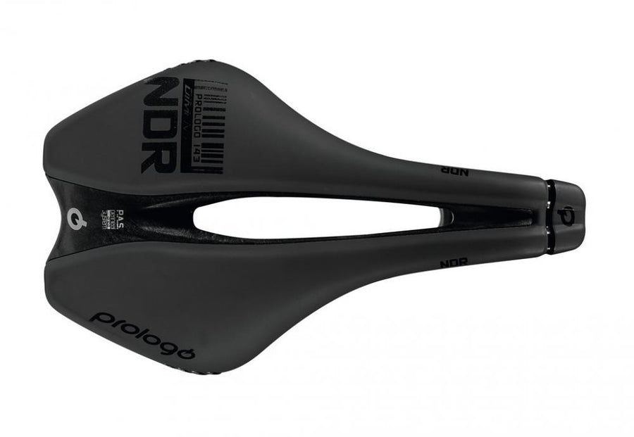 Prologo Dimension NDR143 T4.0 Unisex Fahrradsattel, anthrazit-schwarz, 245x143mm, mit mittigem Druckentlastungskanal.