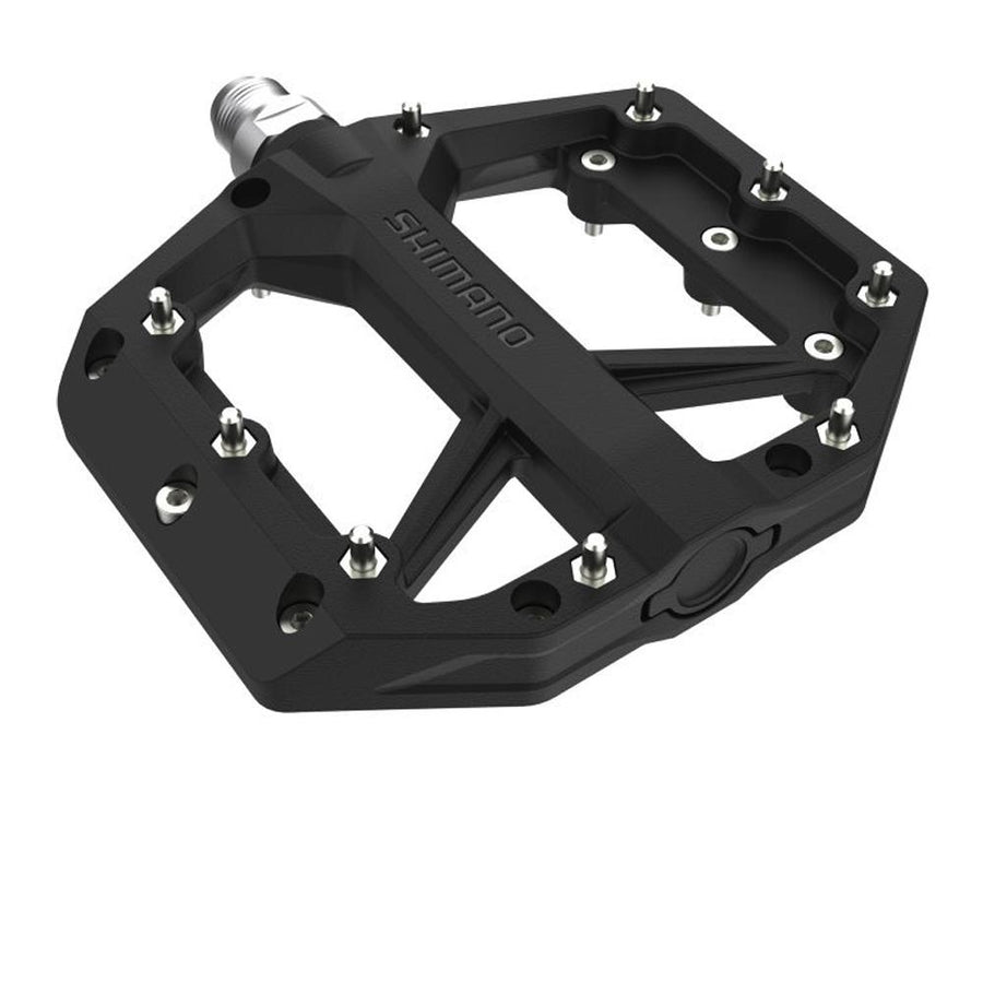 SHIMANO Pedal PD-GR400 Schwarz Flat Pedal - griffige Trail-Plattform, Schwarz