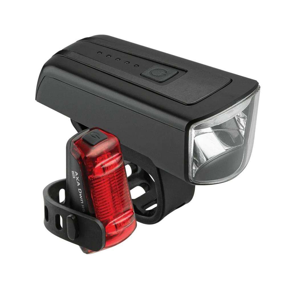 Axa DWN 70 Akku-Beleuchtungsset 70 Lux Schwarz - USB-aufladbar mit Bremslichtfunktion - Fahrradbeleuchtungsset