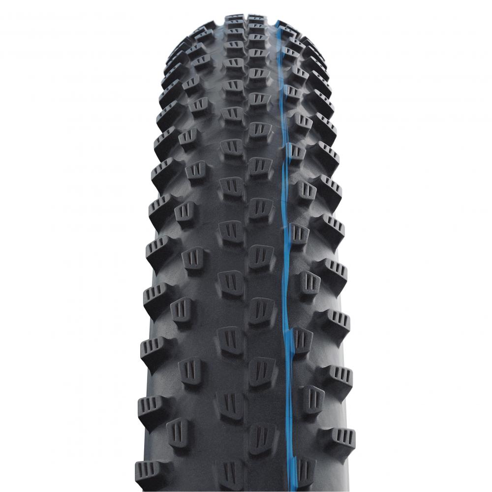 Schwalbe Racing Ray 29x2.10 Reifen schwarz mit Stollenprofil und blauem Streifen, faltbar.