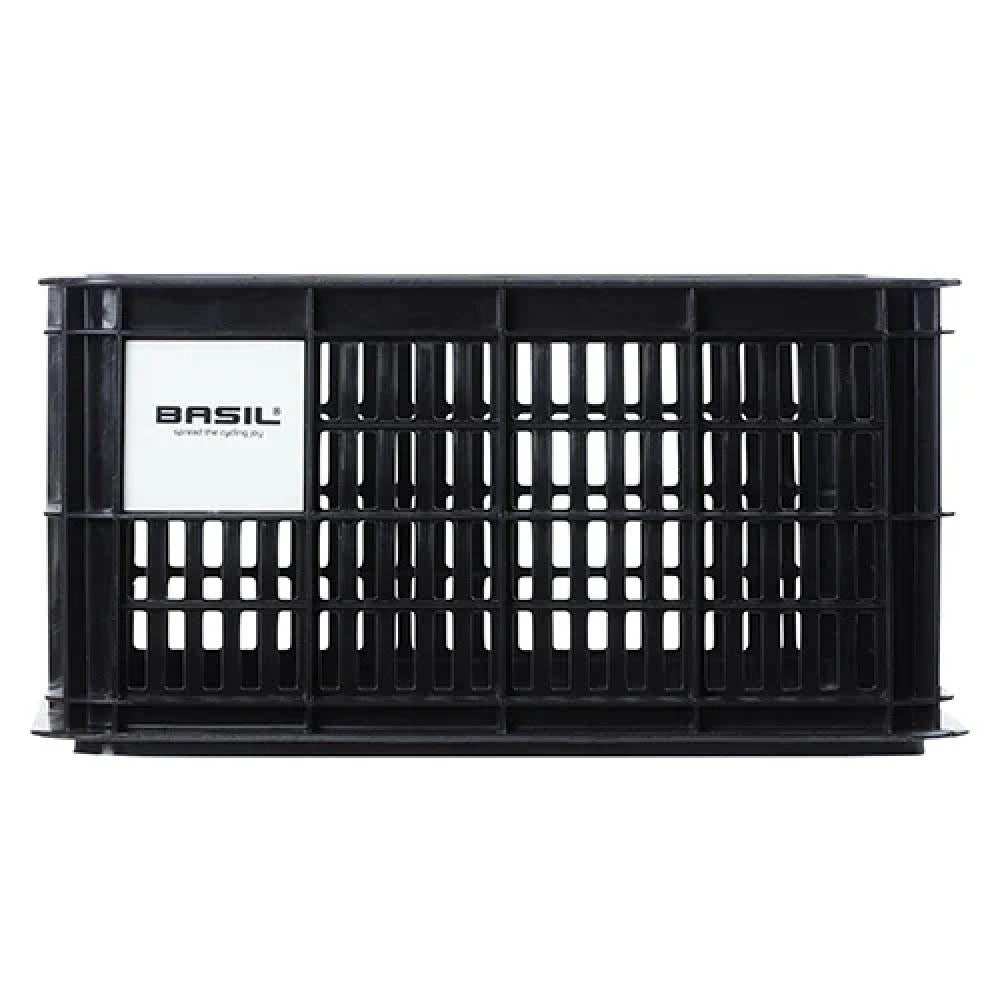 Schwarze Basil Crate S Fahrradkiste 17,5L aus recyceltem Kunststoff 39x29x20 cm kompatibel mit MIK und Racktime