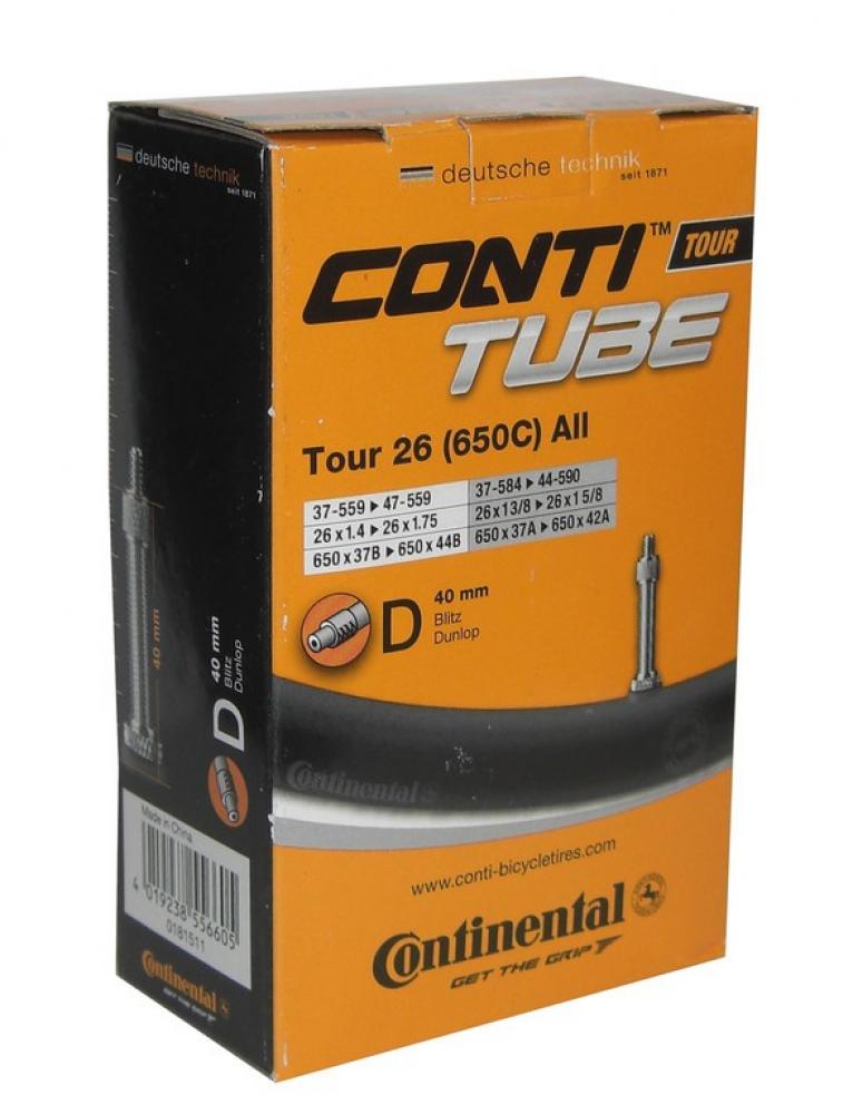 Continental Conti Tour 26x1.75 Fahrradschlauch DV 40mm in orangefarbener Produktverpackung.