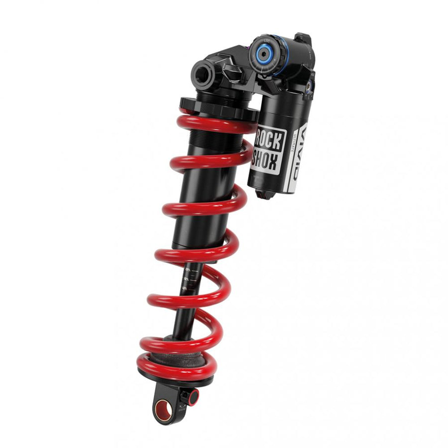 Rock Shox Vivid Coil Ultimate Fahrrad Dämpfer mit roter Feder, Lockout und Trunnion Mount.