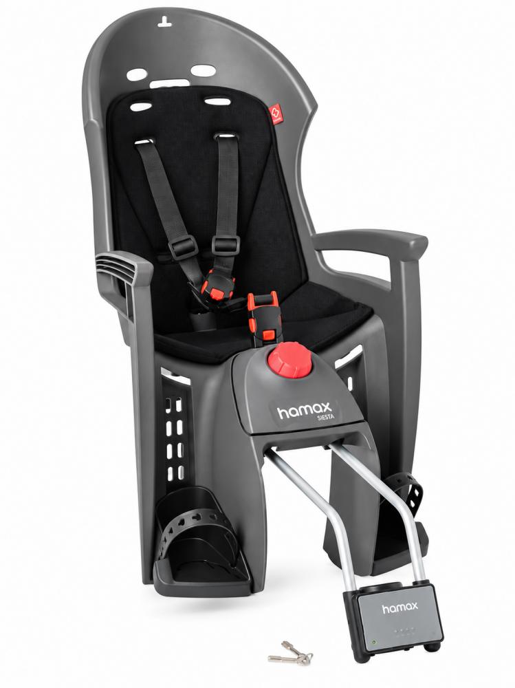 Hamax Siesta Fahrradkindersitz grau/schwarz - Rahmenmontage - 20° Ruheposition - bis 22 kg