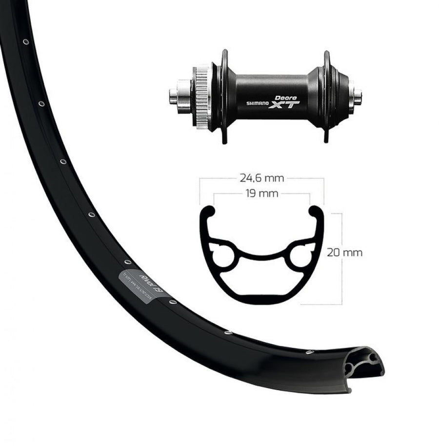 Bike-Parts Laufrad|Vorderrad 29 Zoll Deore XT Centerlock schwarz Schnellspanner 32-Loch Ryde Rival 19 Disc schw Nirosta-Speichen schwarz