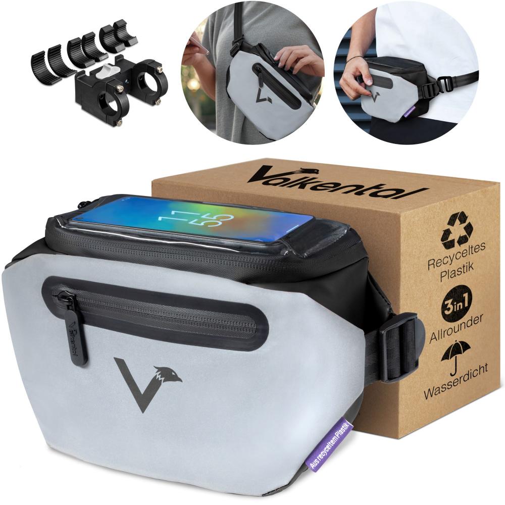 Valkental 3in1 City Bag Lenkertasche schwarz mit Fenster - 4,5 Liter, reflektierend, KLICKfix-kompatibel, wasserdicht, Handyfach, Umhängegurt
